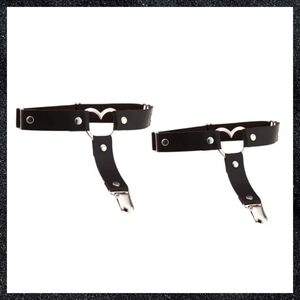 Dark Brown Studded Heart Leather Thigh Garter Harness Pair Set
